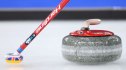 A general view of a curling stone during the Mixed Doubles Round Robin matches on day two of the Milano Cortina 2026 Winter Olympic games