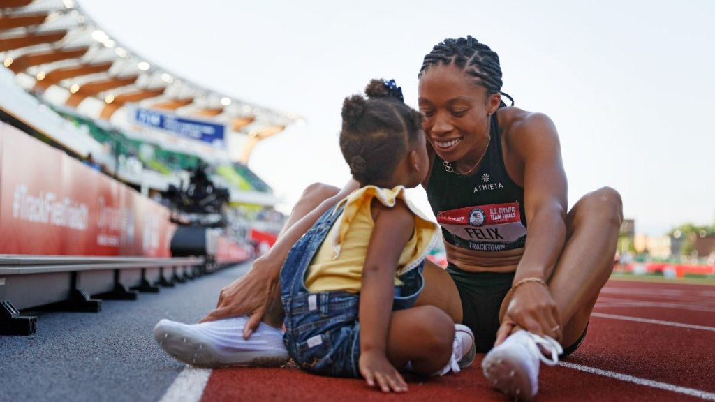 Allyson Felix and her daughter Camryn