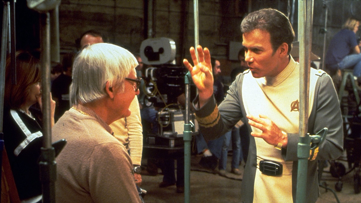 Director Robert Wise and William Shatner on the set of 'Star Trek: The Motion Picture'