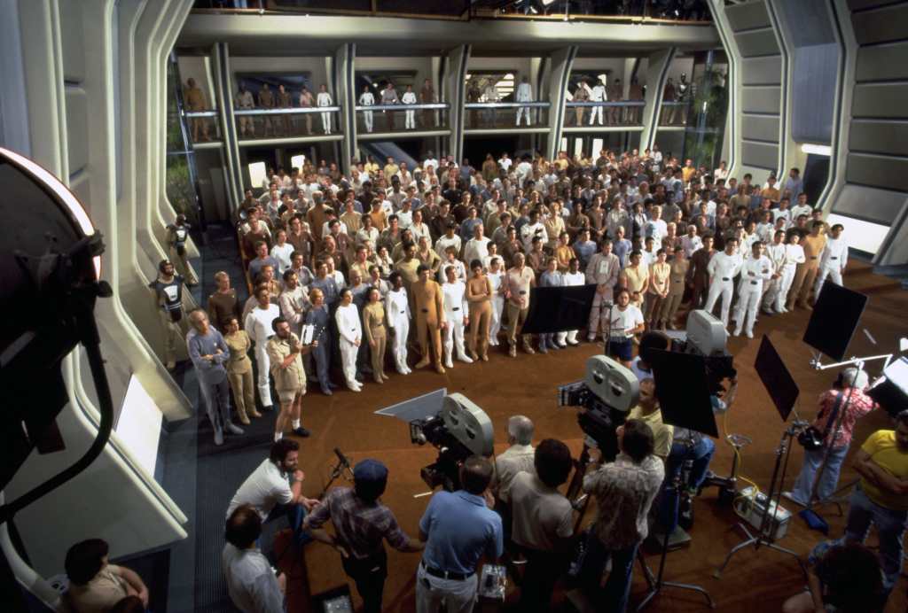 Behind-the-scenes look at Kirk's crew briefing in the Enterprise rec room