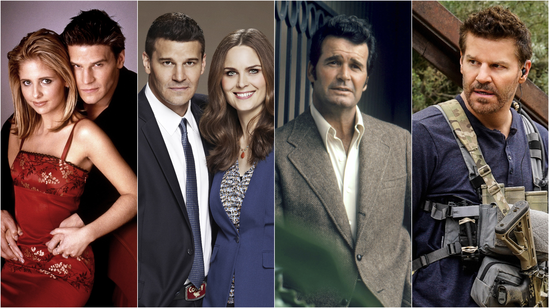 David Boreanaz in 'Buffy the Vampire Slayer, 'Bones' and 'SEAL Team;' James Garner in 'The Rockford Files'