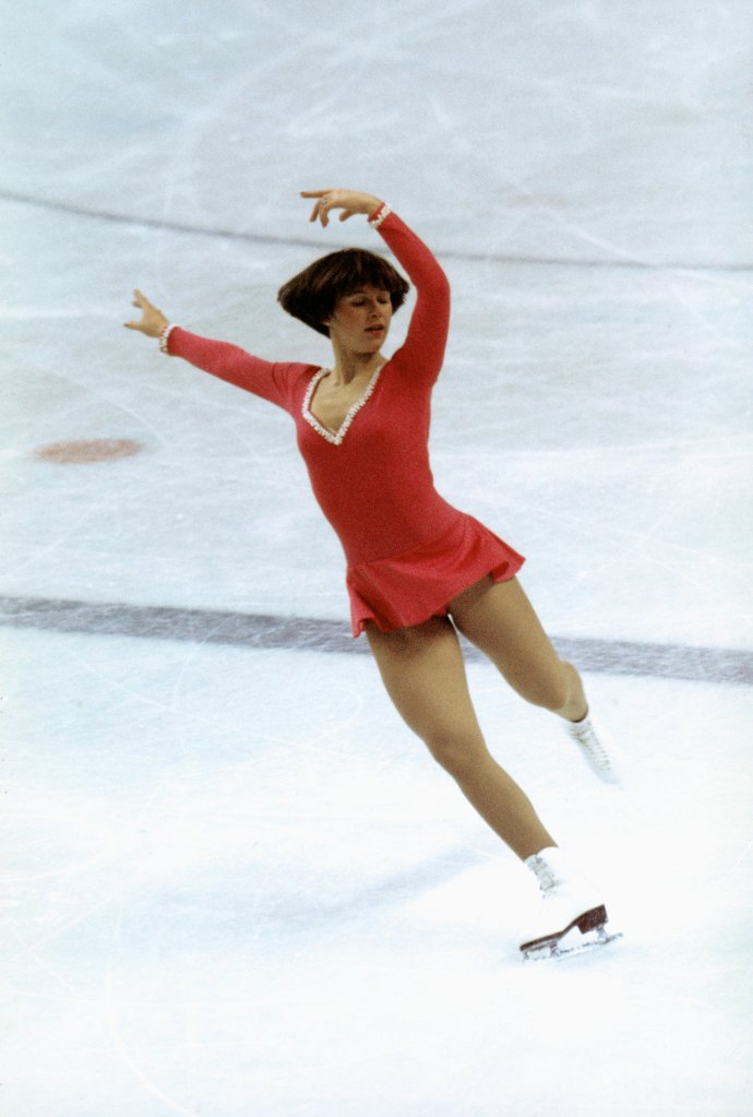Dorothy Hamill skates in her gold medal-winning routine at the 1976 Winter Olympics