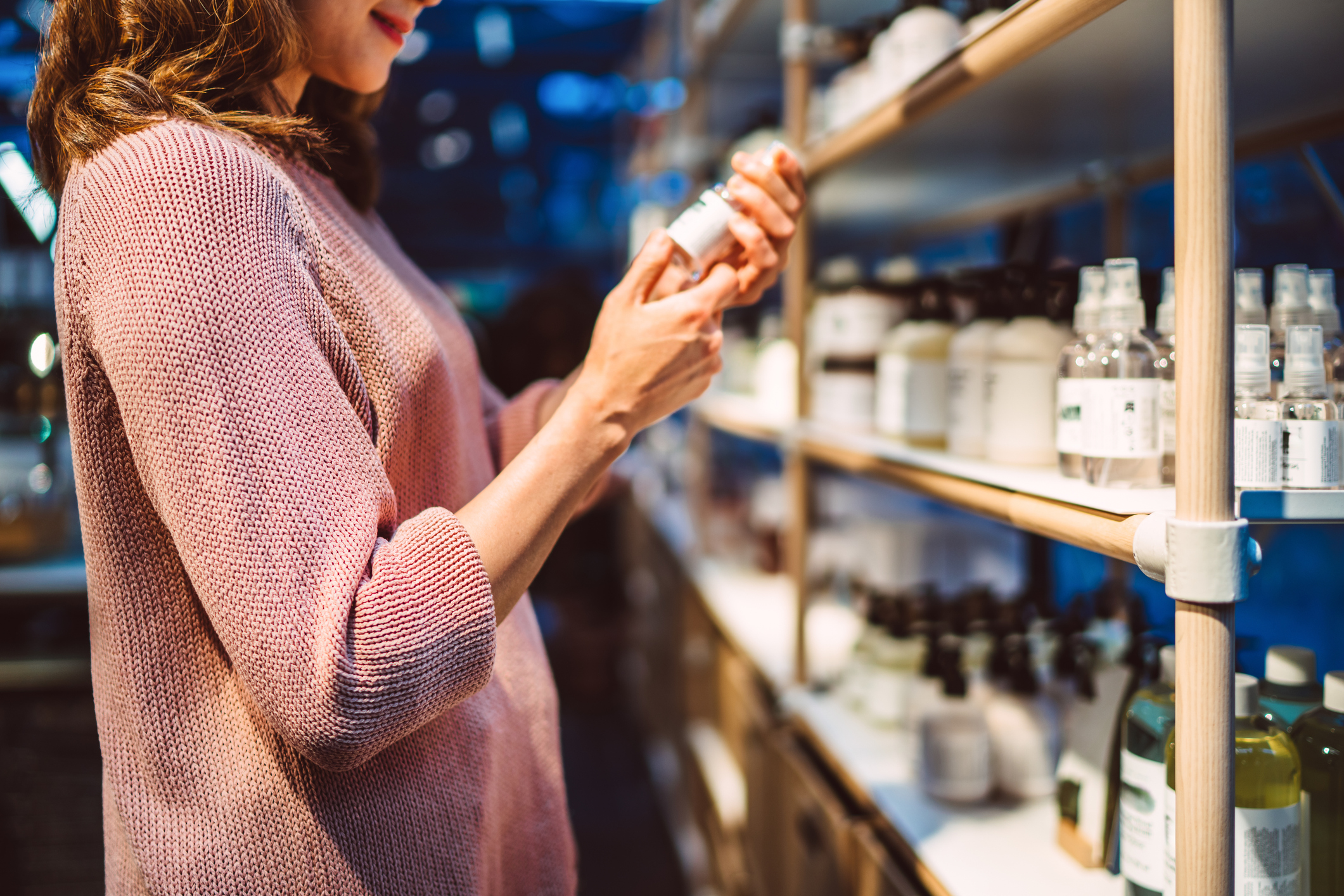 A woman shopping for skincare