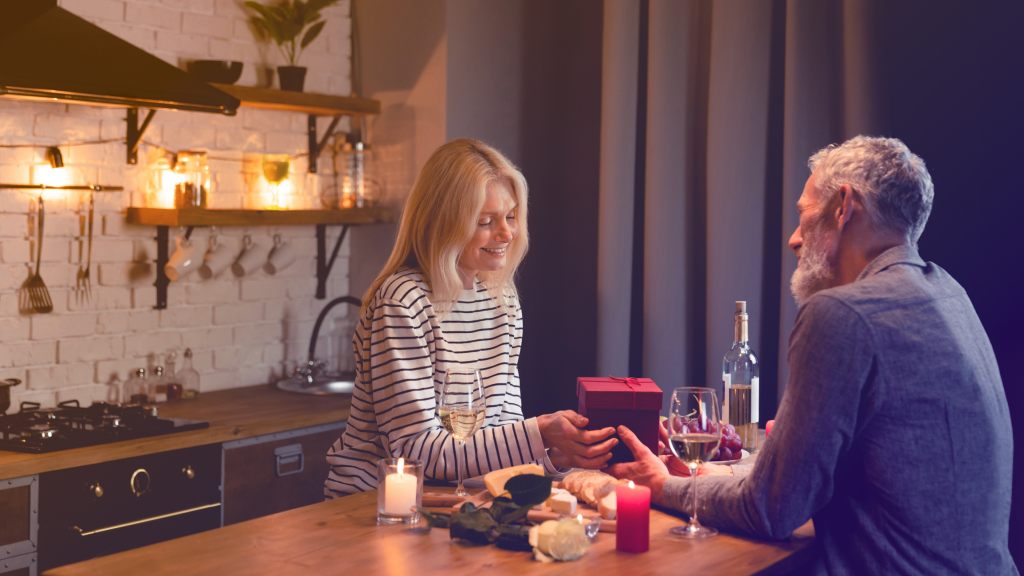 Couple enjoying a date night at home