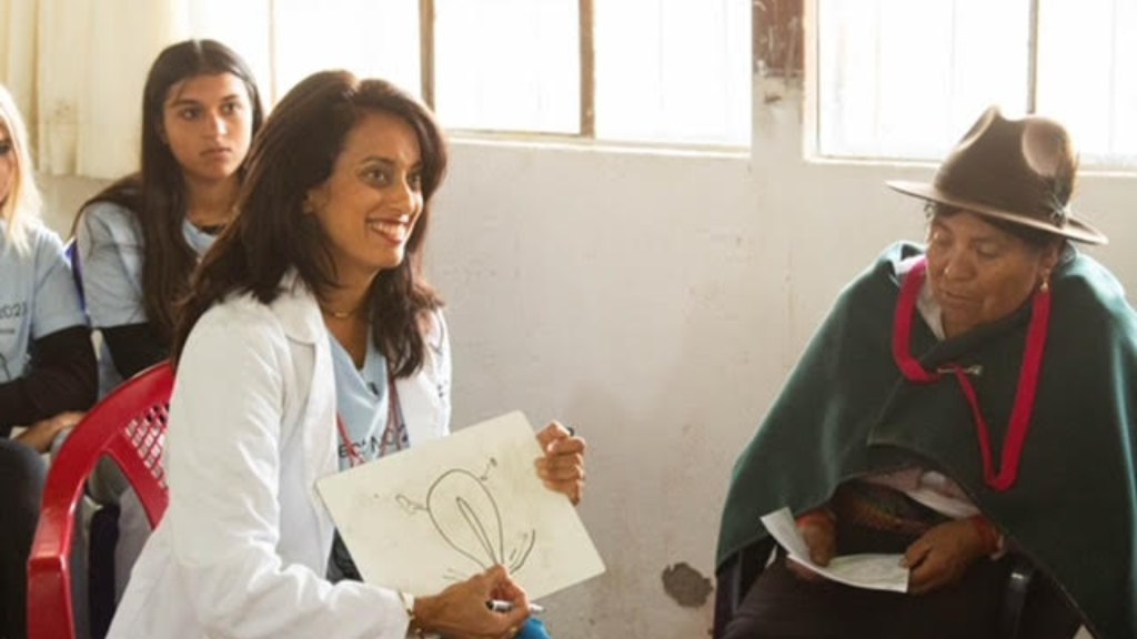 Nidhi Reva teaching a newborn care and CPR education course