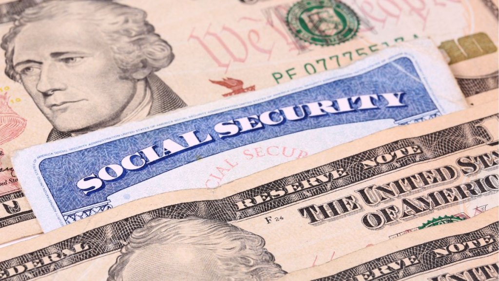 Social Security card with American currency