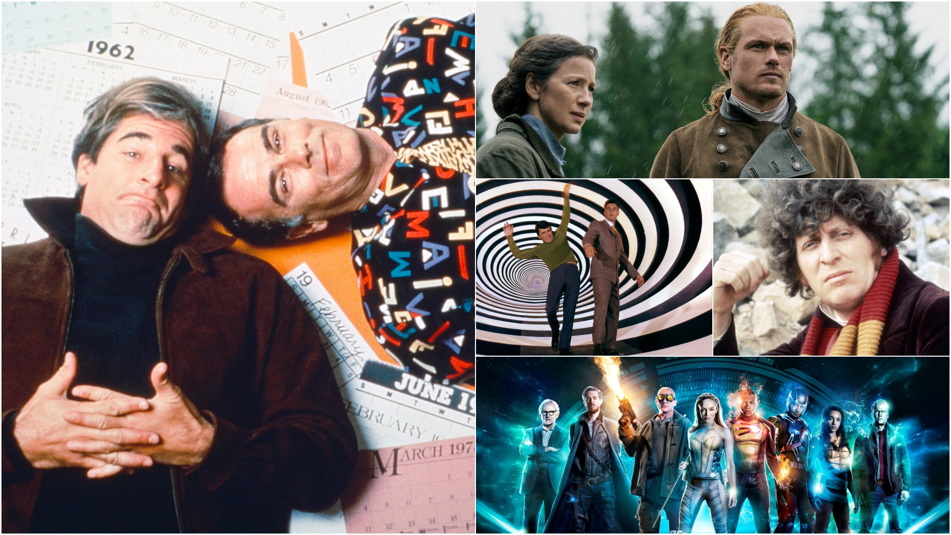 Clockwise from left: 'Quantum Leap,' 'Outlander,' 'Doctor Who,' 'DC's Legends of Tomorrow' and 'The Time Tunnel'