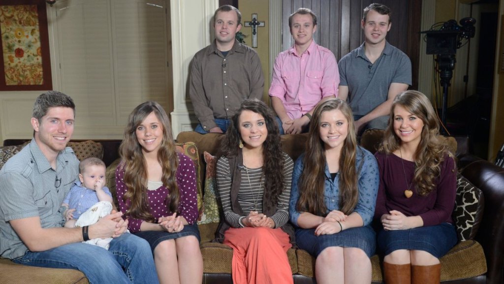 Front: Ben Seewald, Jessa Seewald, Jinger Duggar, Joy Duggar and Jana Duggar; Back: John David Duggar, Josiah Duggar and Joseph Duggar in 2016