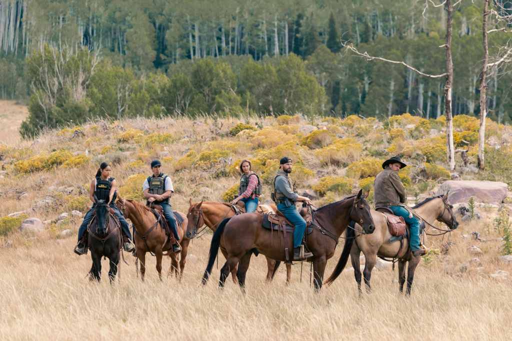 Left to right: Ash Santos, Tatanka Means, Arielle Kebbel, Logan Marshall-Green and Luke Grimes in Marshals