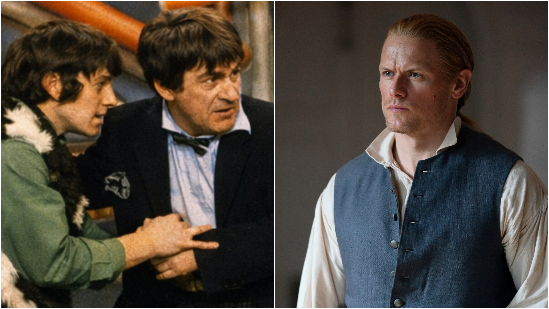 L-R: From 'Doctor Who,' Frazer Hines and Patrick Troughton; from 'Outlander,' Sam Heughan