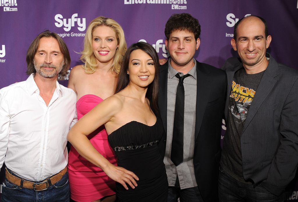 (L-R) Actor Robert Carlyle, actresses Alaina Huffman, Ming-Na, actor David Blue and "SGU Stargate Universe" show creator Robert Cooper attend the EW and SyFy party during Comic-Con 2010 at Hotel Solamar on July 24, 2010 in San Diego, California. 