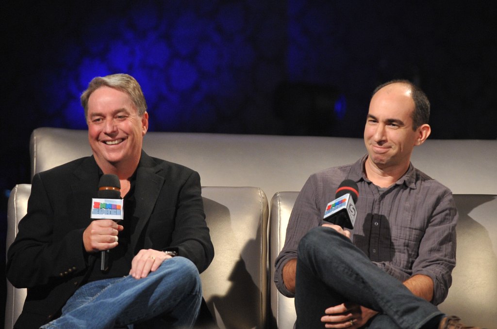 Executive producers Brad Wright and Robert Cooper attend the Innerspace Stargate Universe Special at the Masonic Temple on November 12, 2010 in Toronto, Canada. 