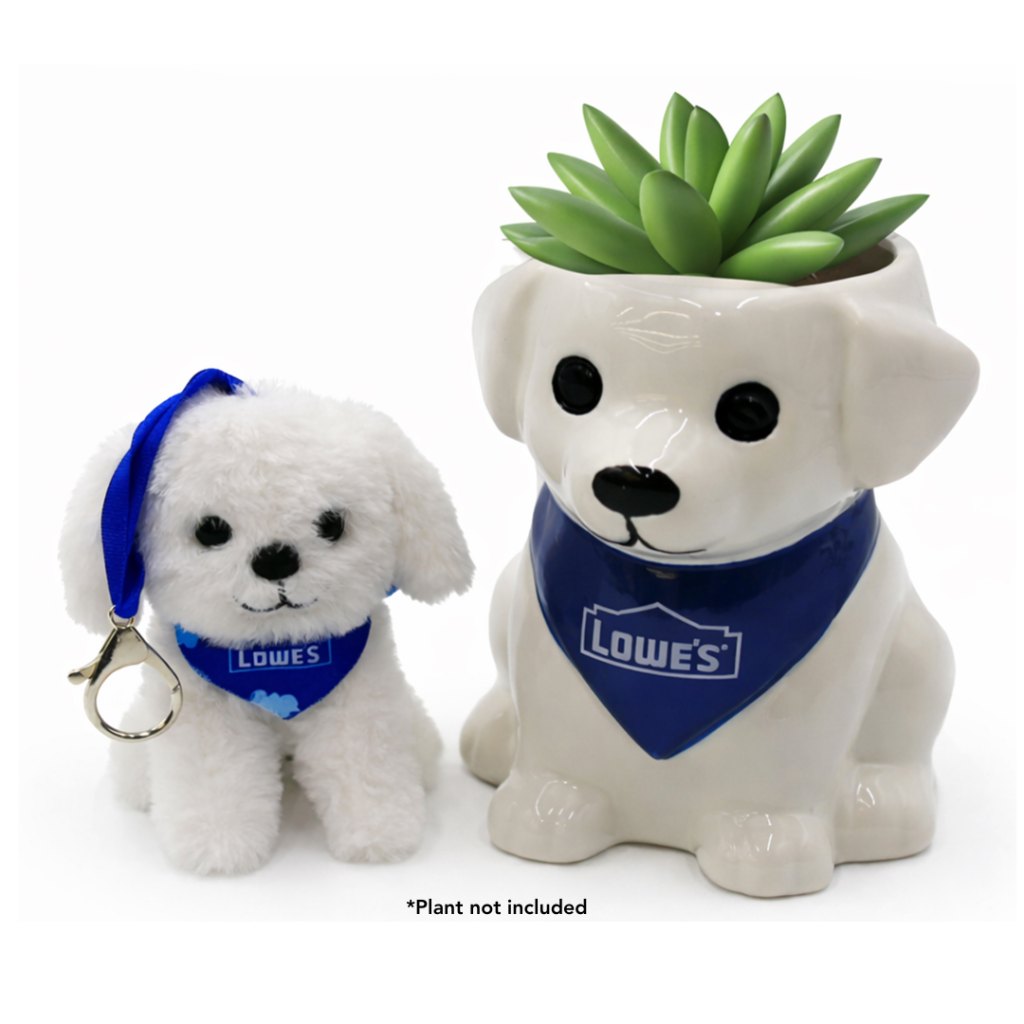 Lowe's planter and plushie keychain