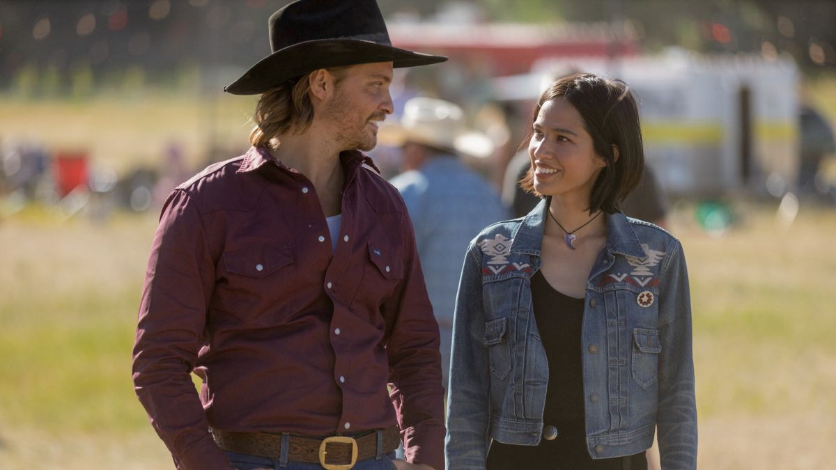 Luke Grimes and Kelsey Asbille in 'Yellowstone'