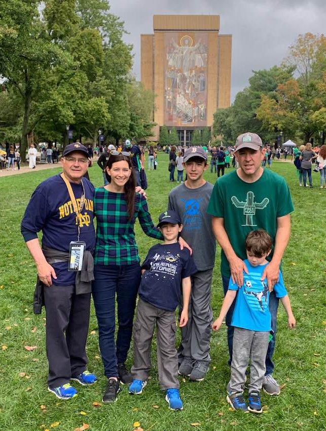 The author, with her dad and family on Notre Dame campus for a Fighting Irish football game.