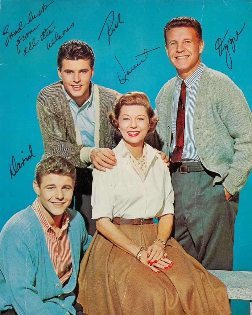 The Nelson family in a 1961 promotional photo for 'The Adventures of Ozzie and Harriet'