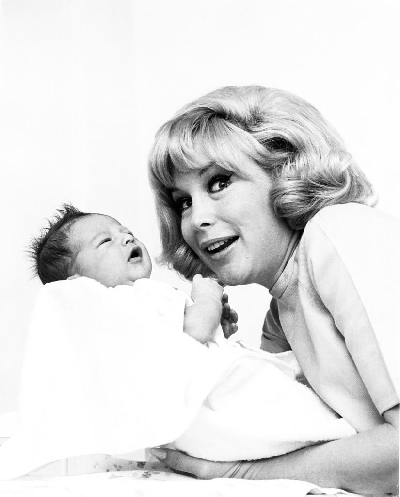 Barbara Eden, with her newborn son, Matthew Ansara, August 1965