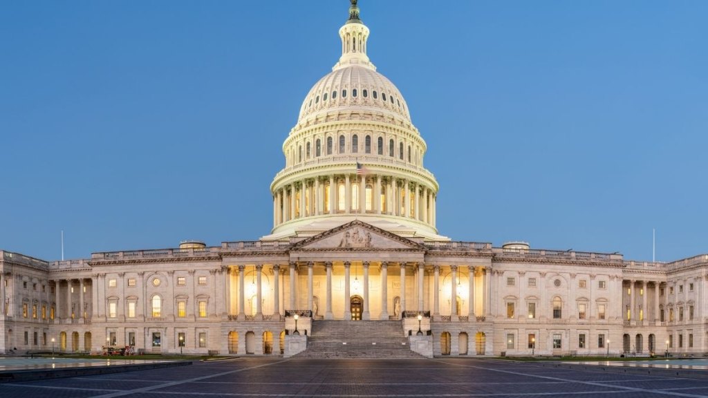 Panorama of the illuminated US Capitol Building
