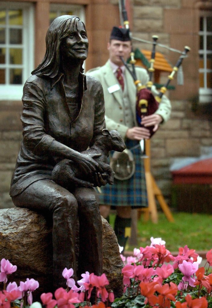 The statue of Linda McCartney near High Park Farm in 2002