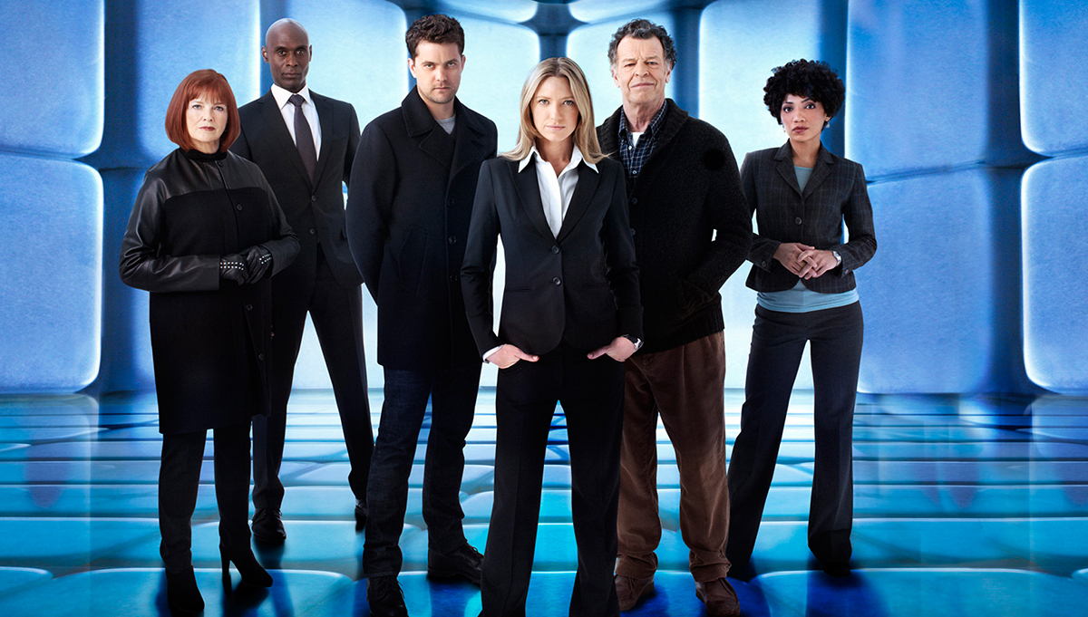 FRINGE, (from left): Blair Brown, Lance Reddick, Joshua Jackson, Anna Torv, John Noble, Jasika Nicole, (Season 5), 2008