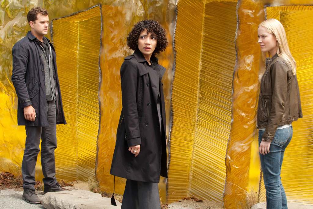 FRINGE, (from left): Joshua Jackson, Jasika Nicole, Georgina Haig, 'Transilience Thought Unifier Model-11', (Season 5, ep. 501, aired Sept. 28, 2012) 