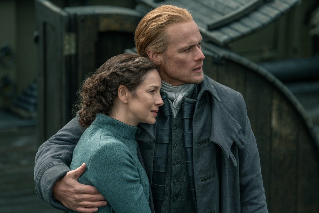OUTLANDER, from left: Caitriona Balfe, Sam Heughan, 'Turning Points', (Season 7, ep. 708, aired Aug. 11, 2023). 