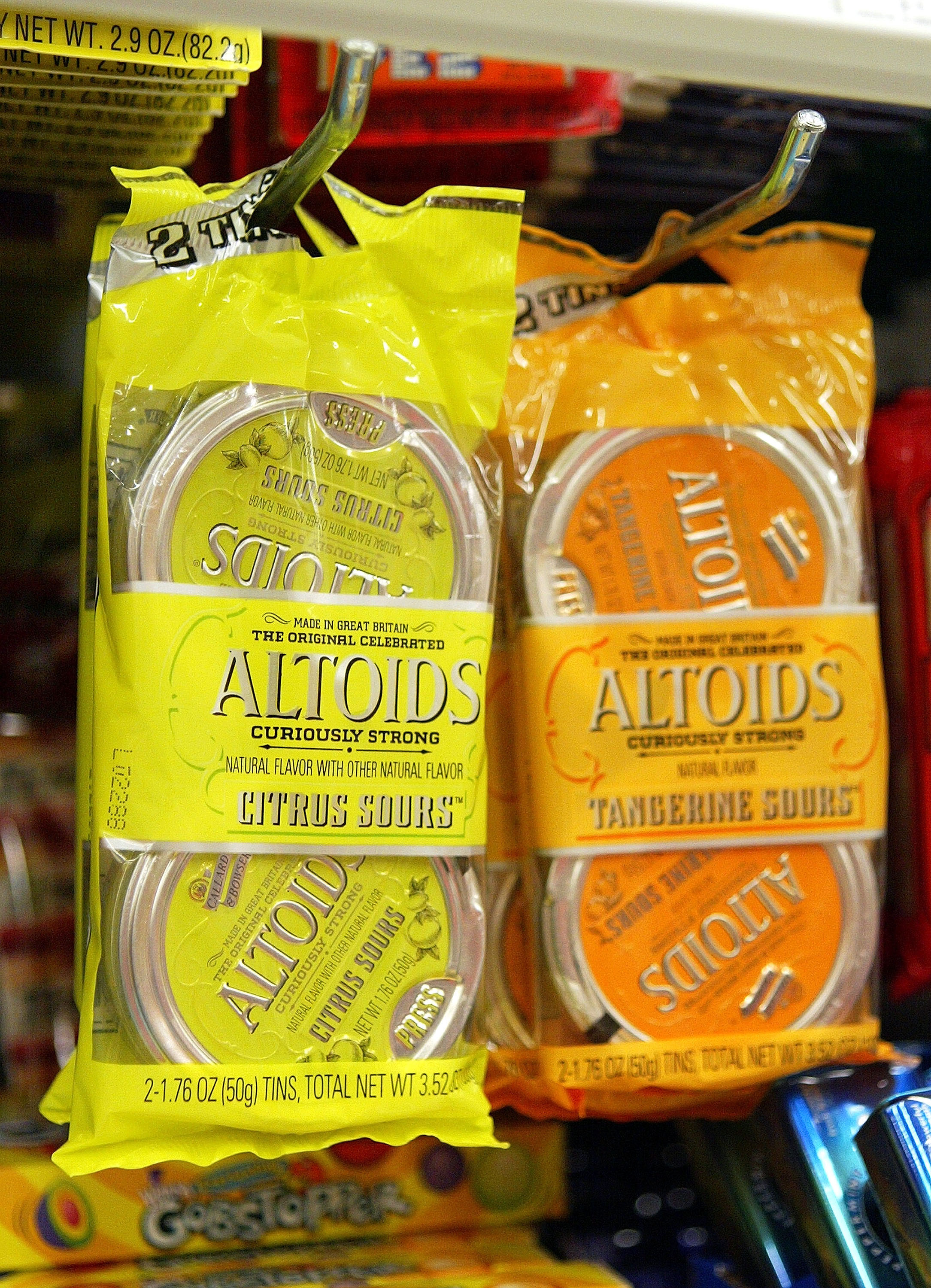 CHICAGO - OCTOBER 18: Bags of Altoids hang on display in a grocery October 18, 2004 in Chicago, Illinois. Kraft has put its Altoids And LifeSavers brands up for sale. (Photo by Tim Boyle/Getty Images)