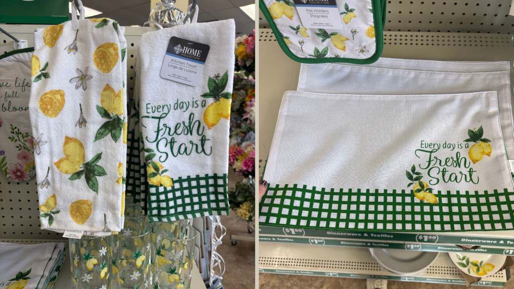 Dollar Tree lemon towels and placemats