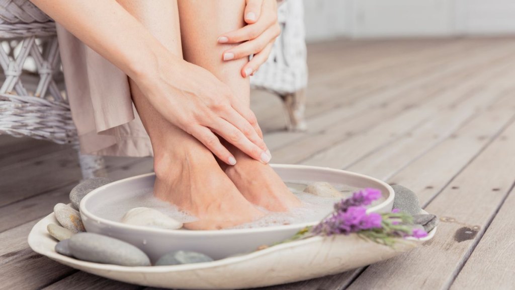 Close-up of woman having a footbath