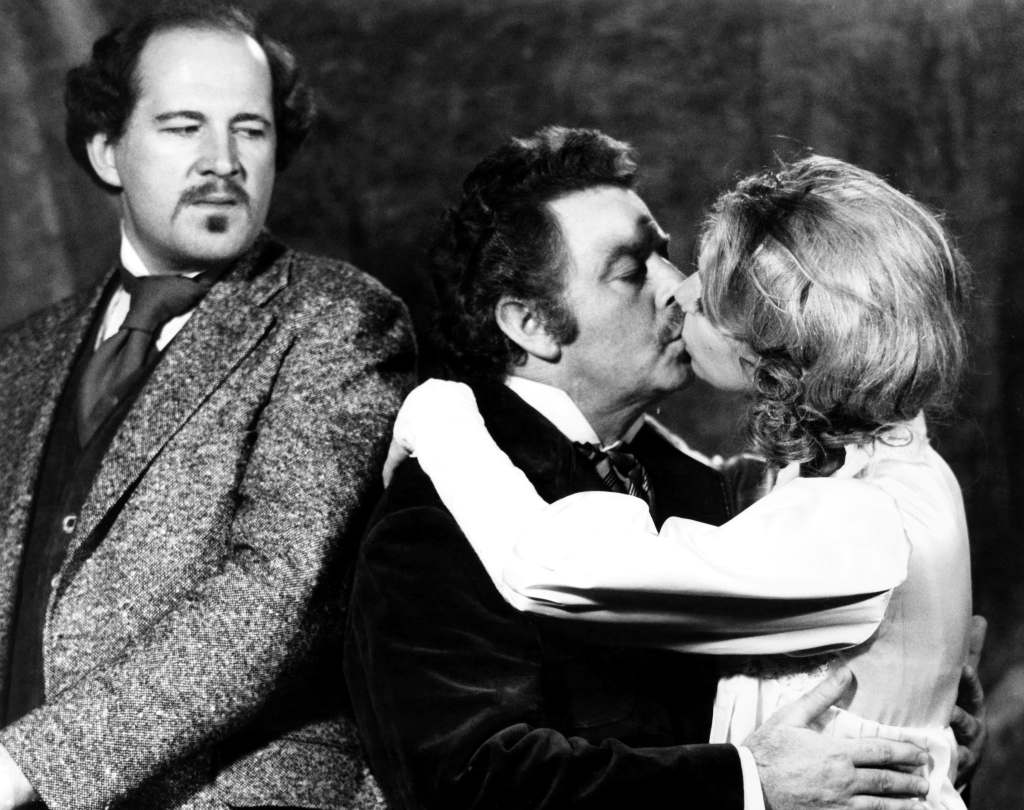 THE HAPPY HUNTER, from left, David Ogden Stiers, Tom McCorry, Carolyn Reed, California Actors Theater, 1974-75