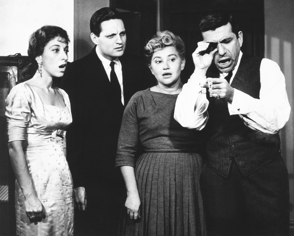 A WHISPER IN GOD'S EAR, from left: Lenore DeKoven, Alan Alda, Lilian Adams, Michael Granger, Cricket Theatre, 1962