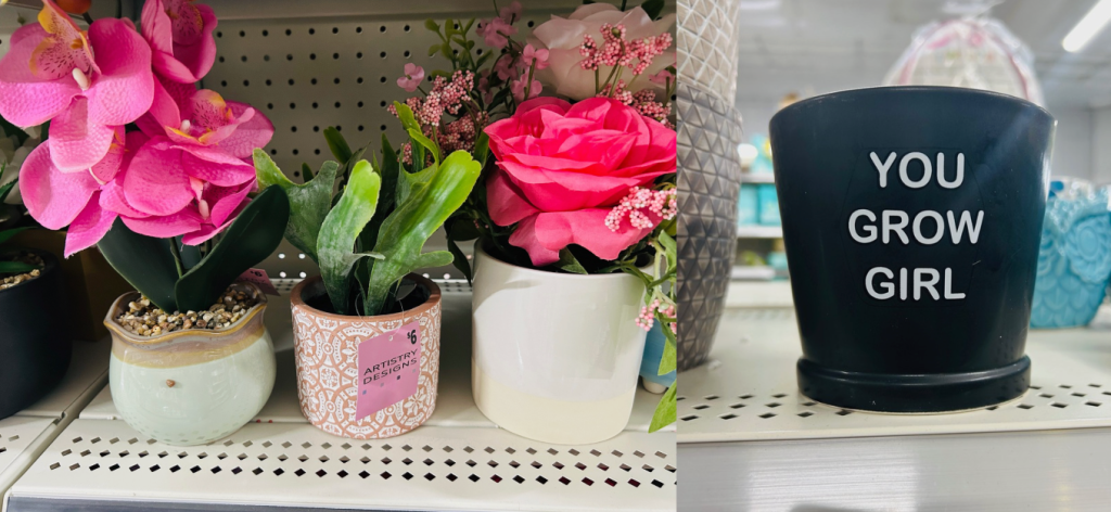 Faux plants and a pot