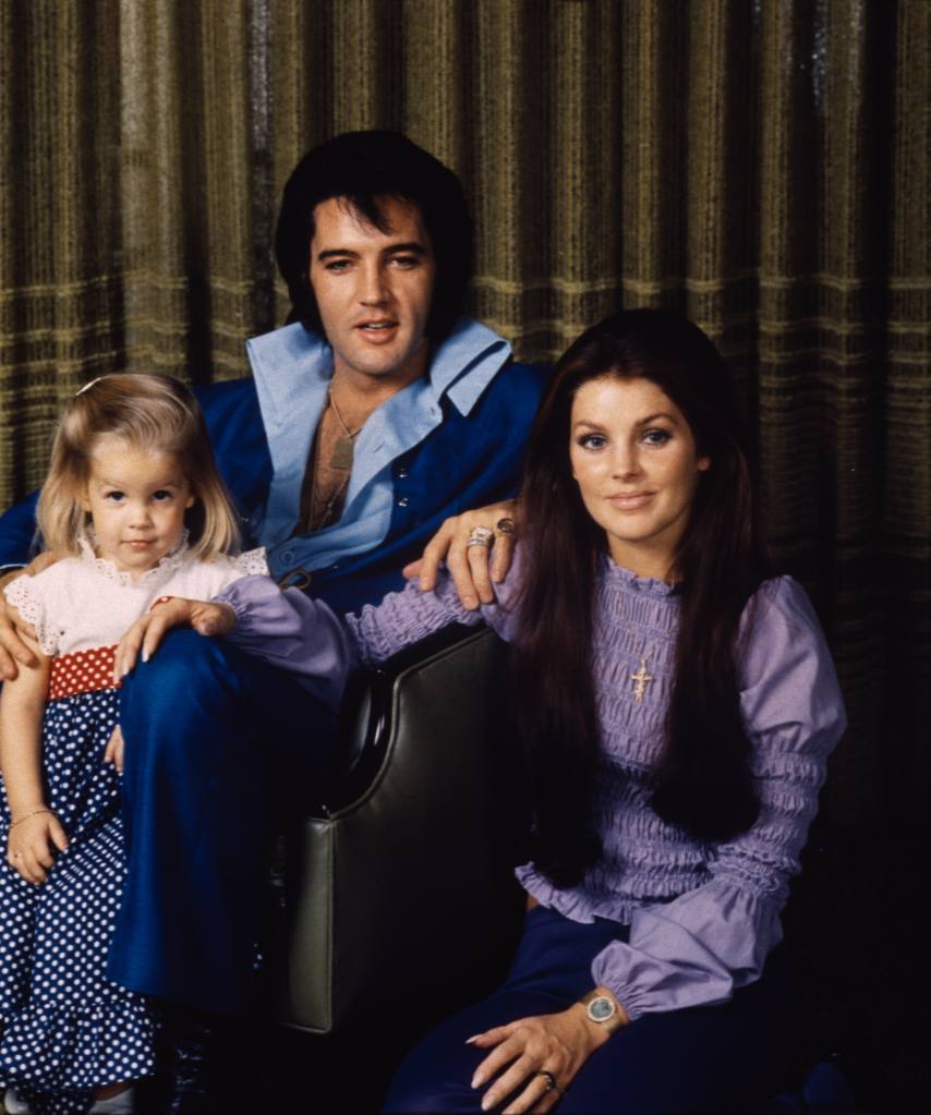 American rock legend Elvis Presley with his wife Priscilla Presley and their daughter Lisa-Marie Presley, during the week of Thanksgiving 1970 at the Presley's California home at 1174 Hillcrest Road. November 1970. 