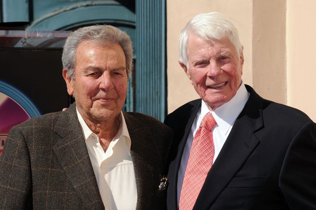Peter Graves with fellow actor and friend Mike Connors is honored on the Hollywood Walk Of Fame on October 30, 2009 in Hollywood, California. 
