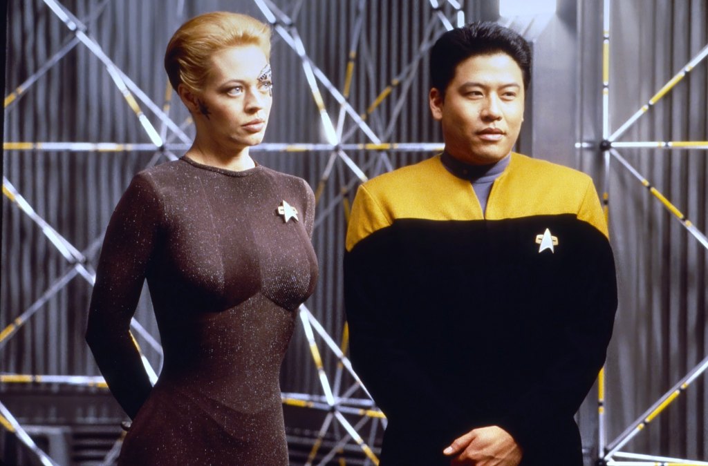 STAR TREK: VOYAGER, from left: Jeri Ryan, Garrett Wang, 1995-2001. 