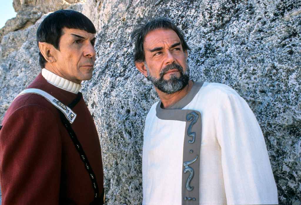 Leonard Nimoy as Spock and Laurence Luckinbill as Sybok in 'Star Trek V'