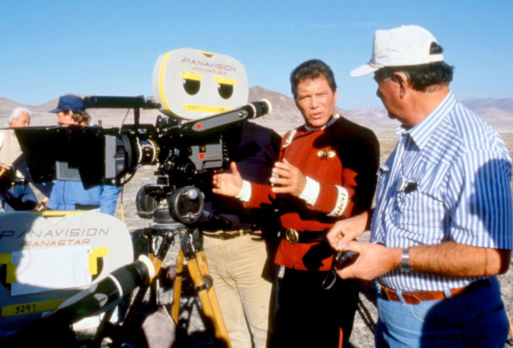 STAR TREK V: THE FINAL FRONTIER, director William Shatner, cinematographer Andrew Laszlo, on set, 1989. 