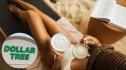 A woman relaxes at home enjoying quality linens, coffee and a book, as part of the 'quiet luxury' trend.
