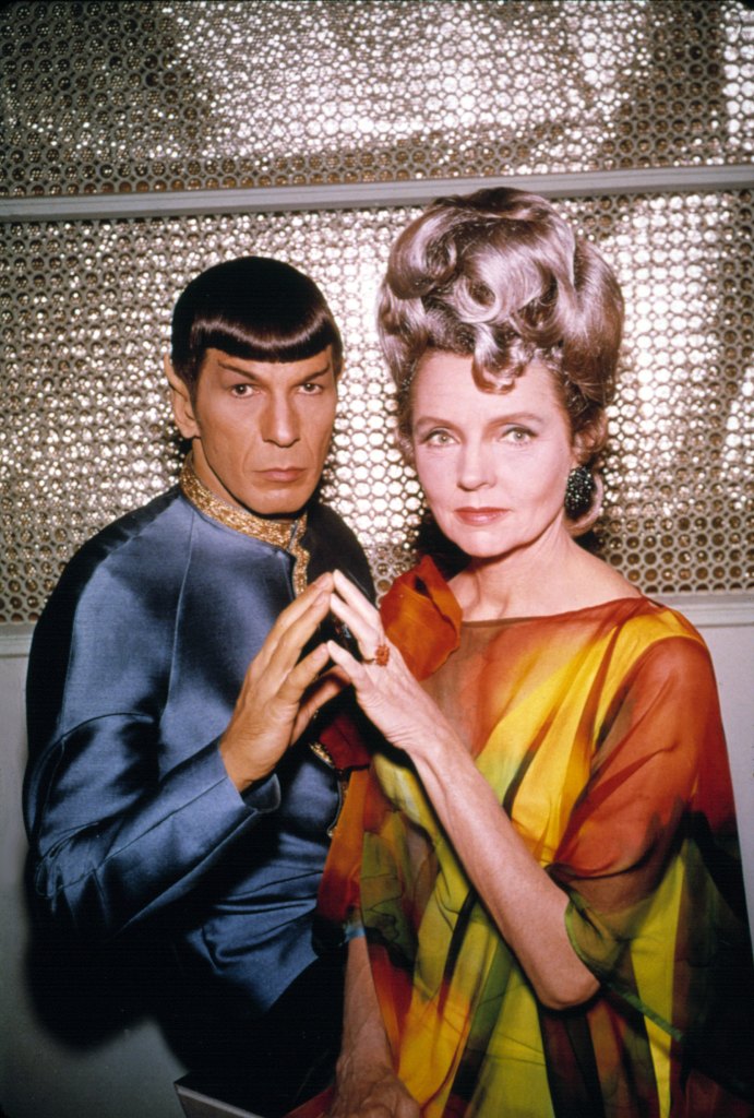 STAR TREK, 1966-69, Ep#44--"Journey To Babel", Leonard Nimoy (as Spock), and Jane Wyatt (as Amanda, Spock's human mother)--11/17/67.