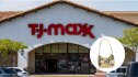 image of TJ Maxx storefront with an inset of a lemon shoulder tote