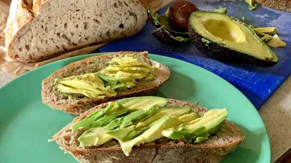 Avocado toast on teal plate, a top breakfast for weight loss