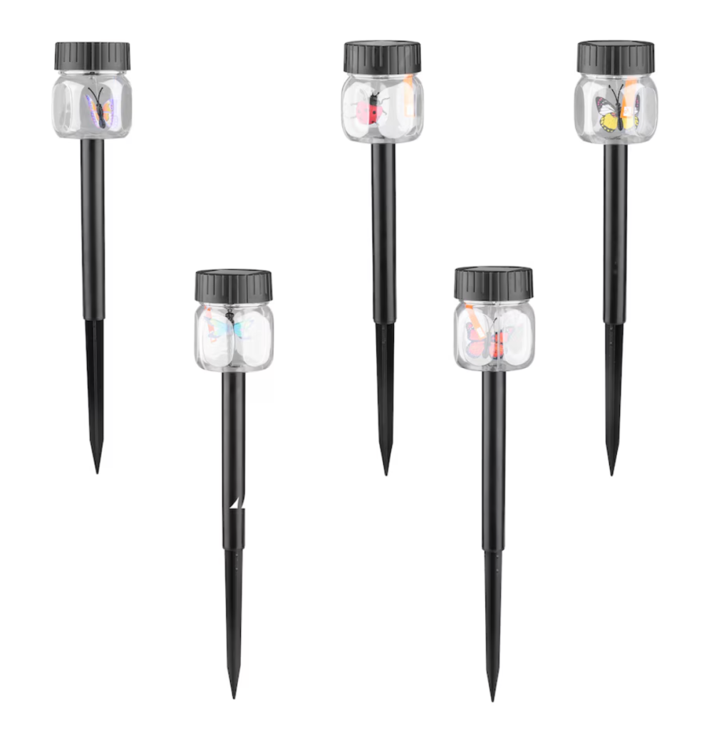 collection of solar butterfly garden stakes at Dollar Tree
