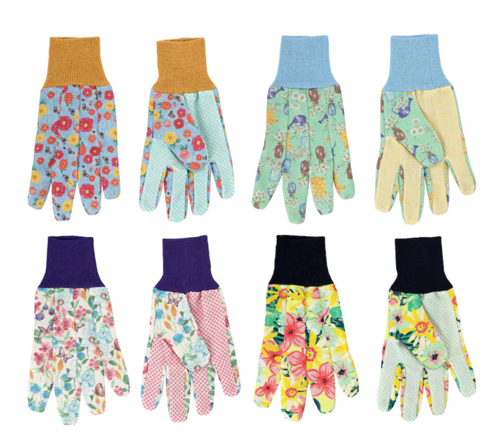 Image of Dollar Tree gloves in assorted botanical prints