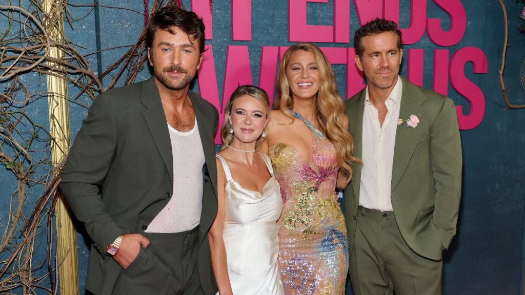 Brandon Sklenar, Courtney Salviolo, Blake Lively and Ryan Reynolds at the 'It Ends With Us' premiere in 2024