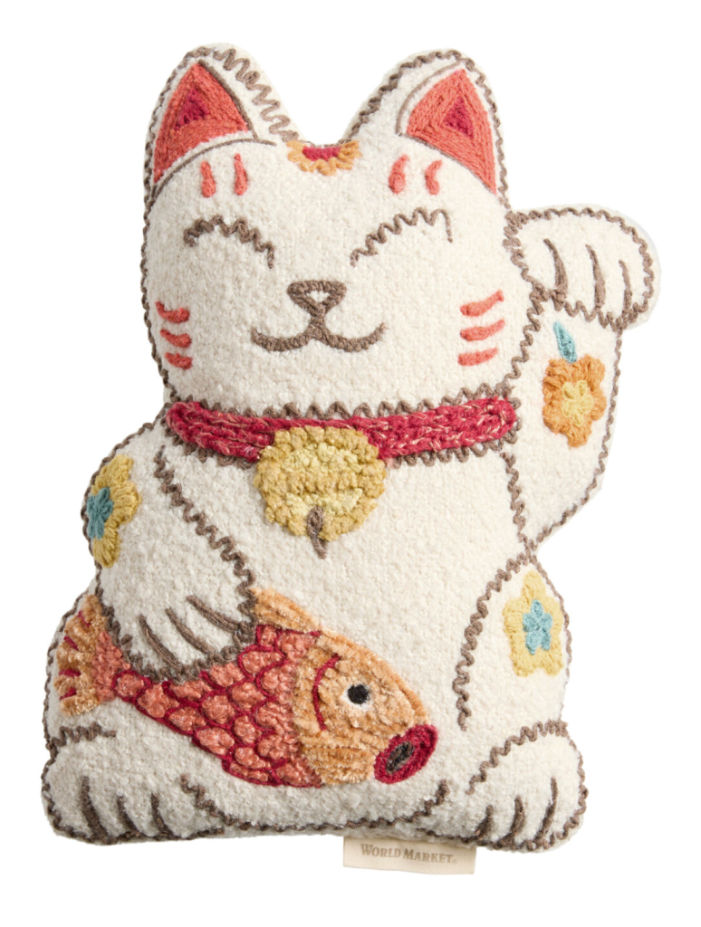 World Market lucky cat-shaped throw pillow