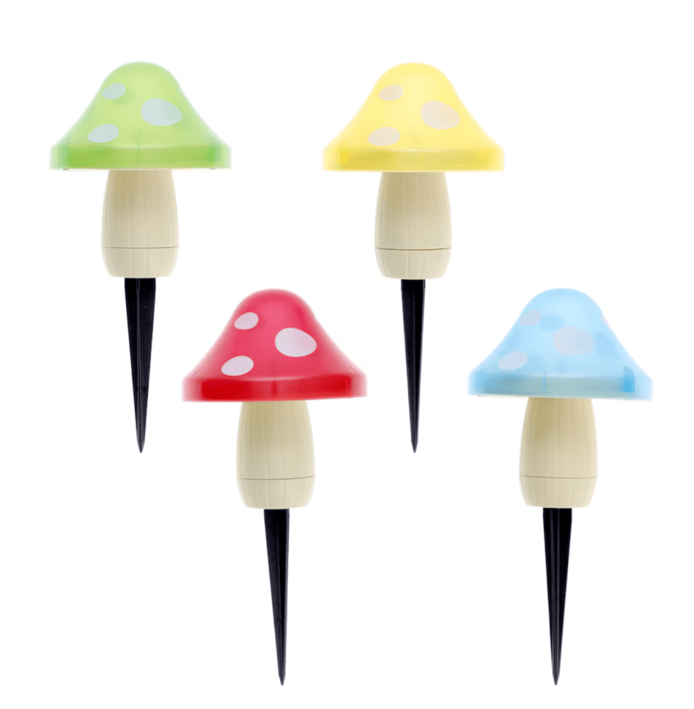 An image of Dollar Tree's mushroom-shaped solar stake lights