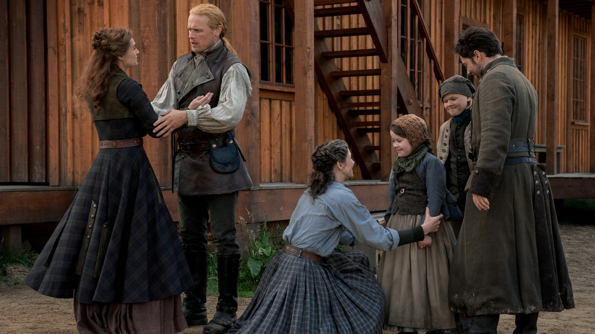 Sophie Skelton, Sam Heughan, Caitríona Balfe, Rosa Morris, Blake Johnston-Miller and Richard Rankin, Outlander, 2026