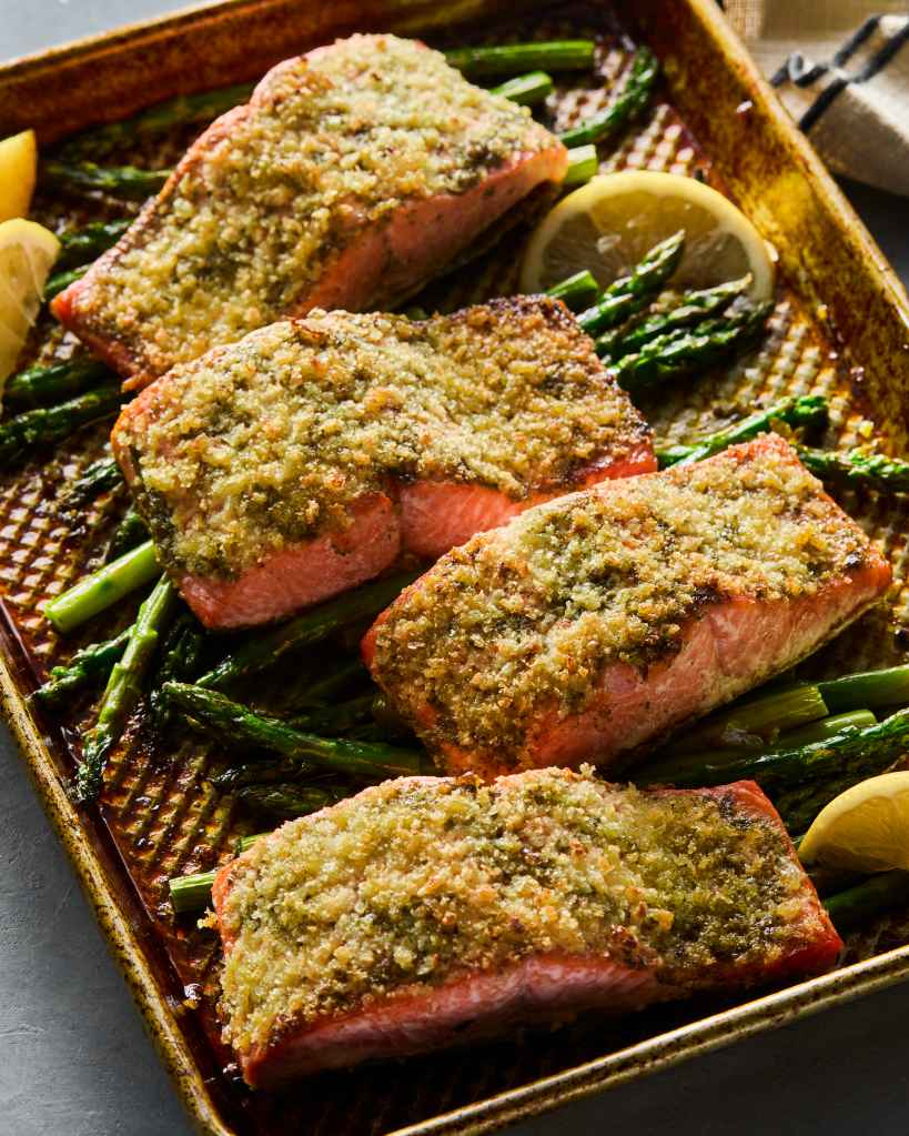 Pesto salmon with panko crust
