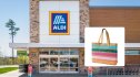 Aldi store with inset of beach tote