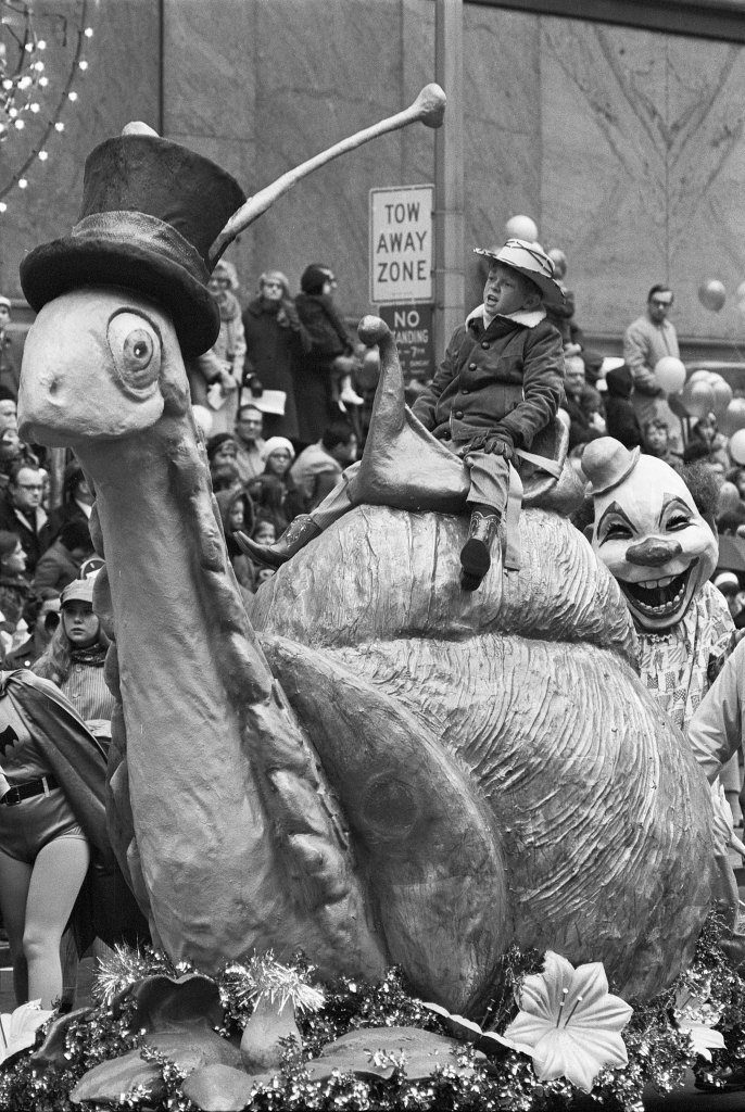 Johnny Whitaker aboard the Snail push float during the 42nd Annual Macy's Thanksgiving Day Parade on November 28, 1968 